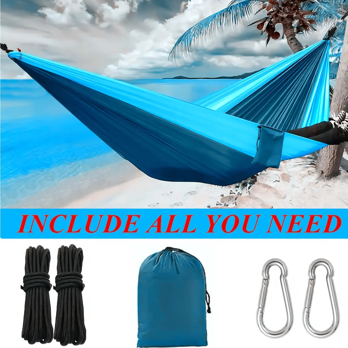 2025 New Two Tone Nylon Ultra Light Camping Hammock Portable Single Double Multiple Sizes Colors With Aluminum Hooks Ropes Bag