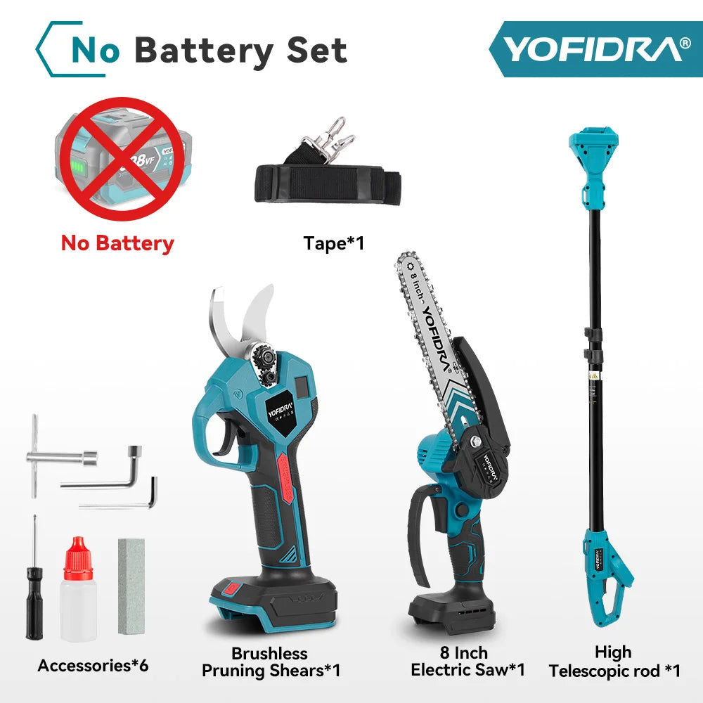 YOFIDRA Brushless Electric Chainsaw Telescoping Pole 3IN1 High Branch Saw Woodworking Pruning Power Tool For Makita Battery Pin