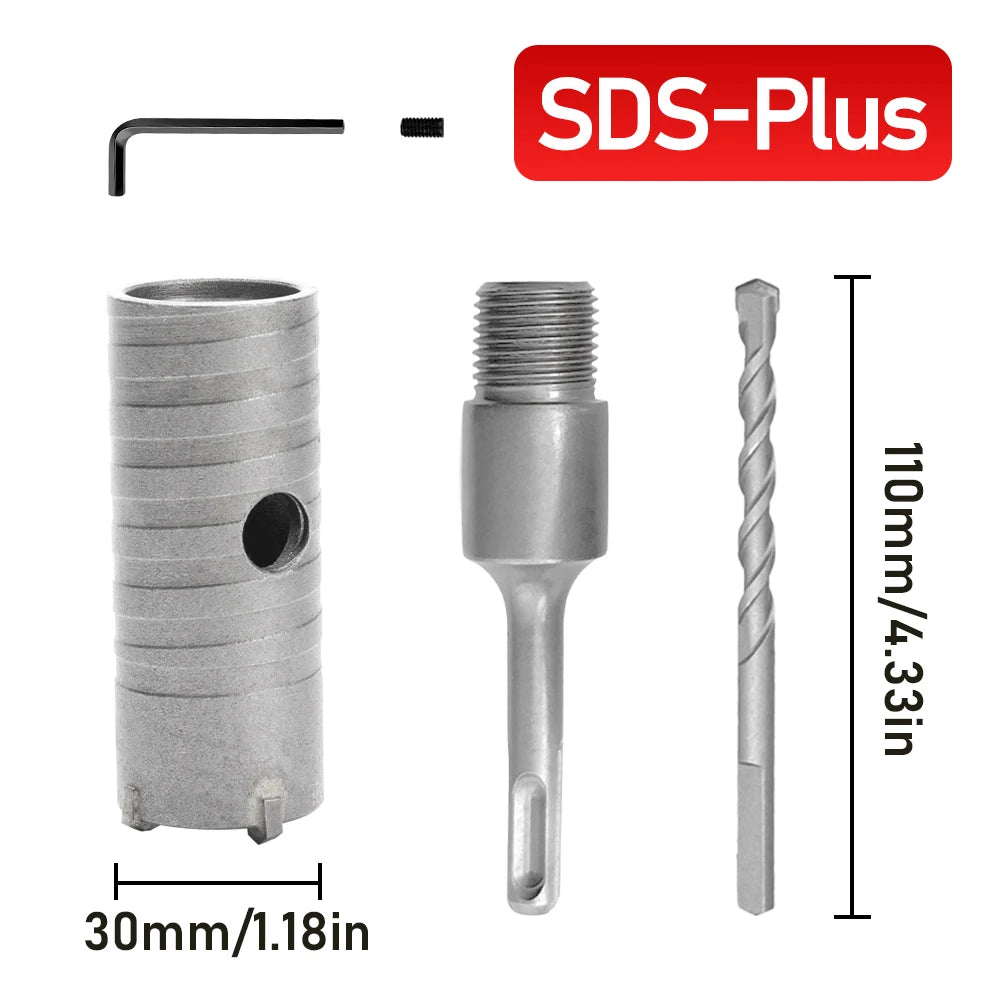 30-100mm Concrete Wall Hole Saw, SDS Plus Shank Impact Drill Bit, Suitable for Drilling Concrete, Brick, Stone and Walls