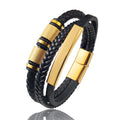 New Gold Beads Charm Men Bracelet Stainless Steel Magnetic Buckle Braided Mutilayer Leather Wrapped Bangles Women Jewelry Gift