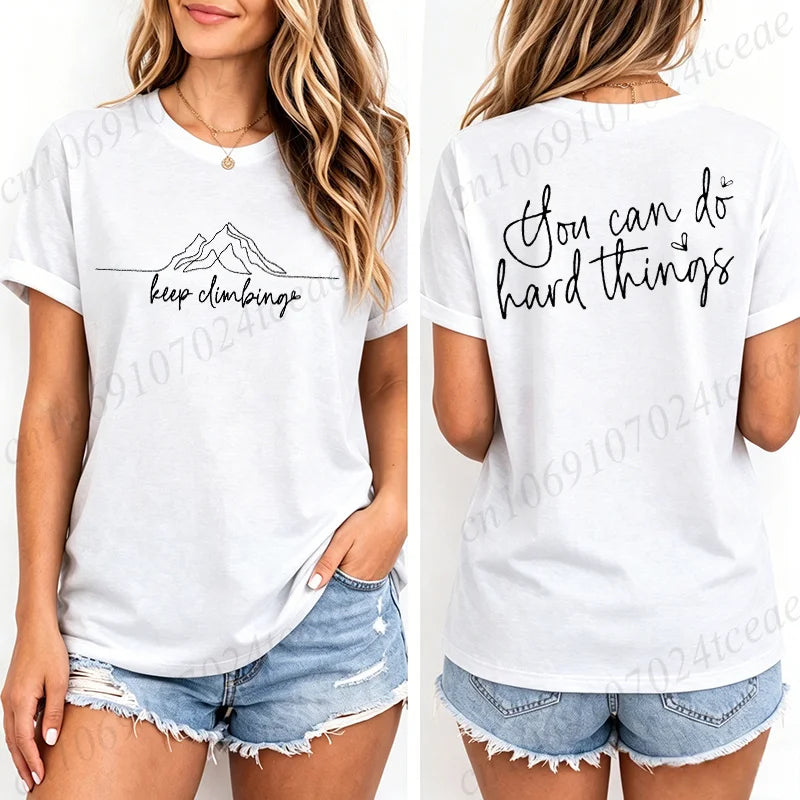 T-shirts décontractés pour femmes Imprimés Keep Climbing Hauts T-shirts Vintage à manches courtes T-shirt Keep Climbing Vêtements T-shirts pour femmes et hommes