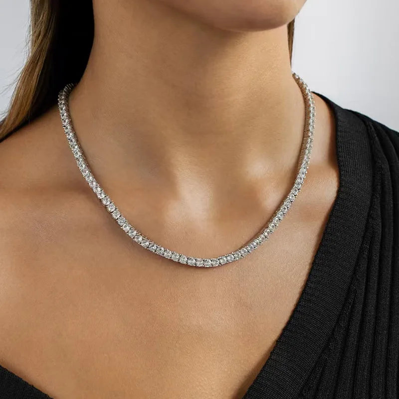 D VVS1 Moissanite Tennis Necklace 2/3/4/5mm for Women Exquisite 925 Sterling Silver Jewelry Simulated Diamond Necklaces Gifts