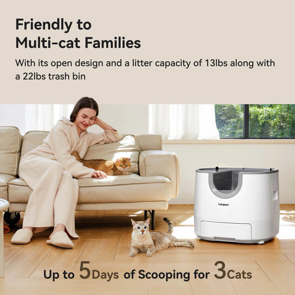 L1 Open-Top Automatic Cat Litter Box Self-Cleaning, Easy Maintenance with Multi Safety Sensors, Large Capacity, Includes Trash