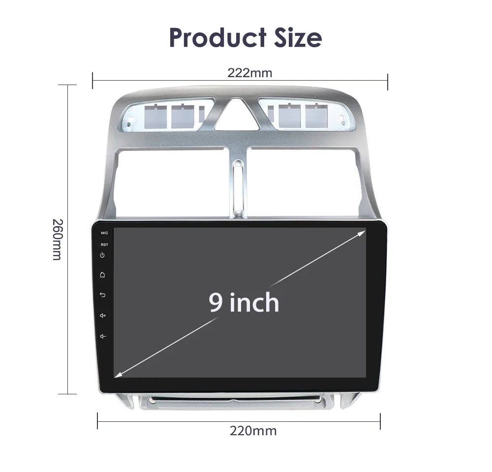Hizpo 2Din 9inch CarPlay Android Auto Car Radio for Peugeot 307 307CC 307SW 2002 - 2013 Multimedia Navigation GPS RDS DSP 4G BT