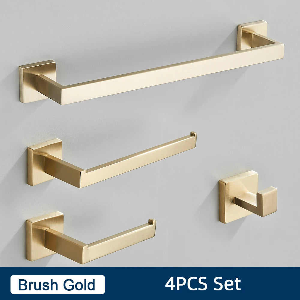 Bathroom Accessories Set Brushed Gold Toilet Wall Towel Bar Rail,Paper Holder and Hook Stainless Steel Bath Rack Hanger Hardware