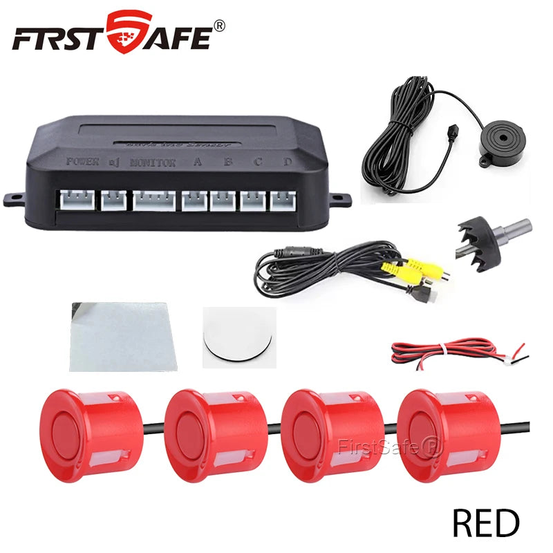 FirstSafe Factory CVBS AHD Video Parking 4 Sensors Car Reverse Backup Rear Buzzer Radar Monitor System Support Android System
