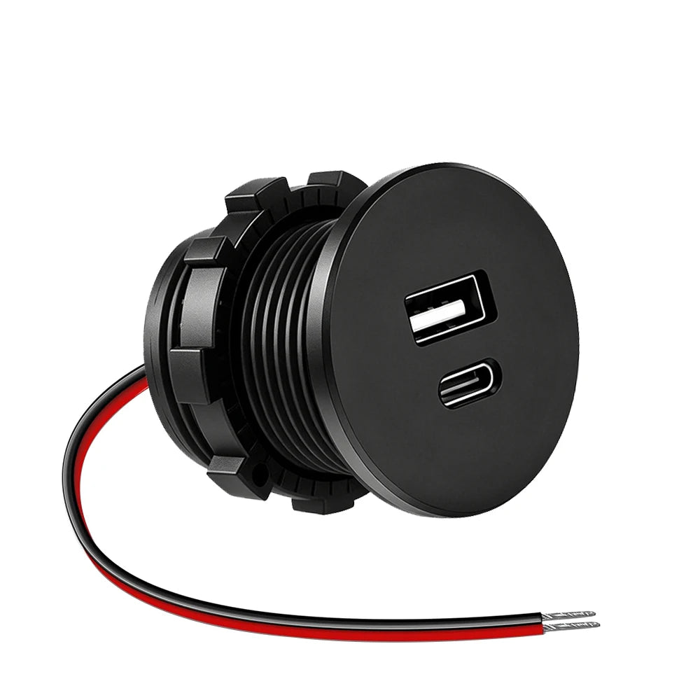 12V USB Outlet PD 3.1A Type-C & USB-C Charger Socket Dual Ports Recessed Mount Car Charger Replacement for RV Camper Trailer