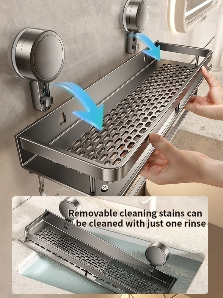 Étagère de salle de bain à ventouse sans perçage, support mural en aluminium pour salle de bain, organisateur de salle de bain à suspendre au mur