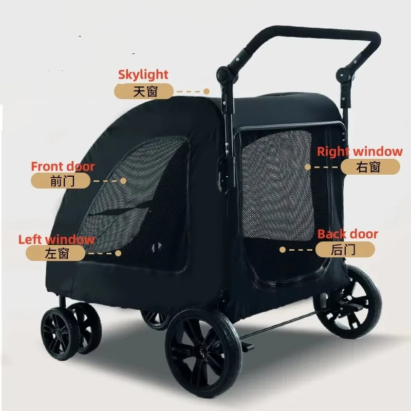 Luxury Foldable Pet Stroller for Dogs And Cats with Sunroof Breathable Mesh Large Jogger Cart Aluminum Plastic