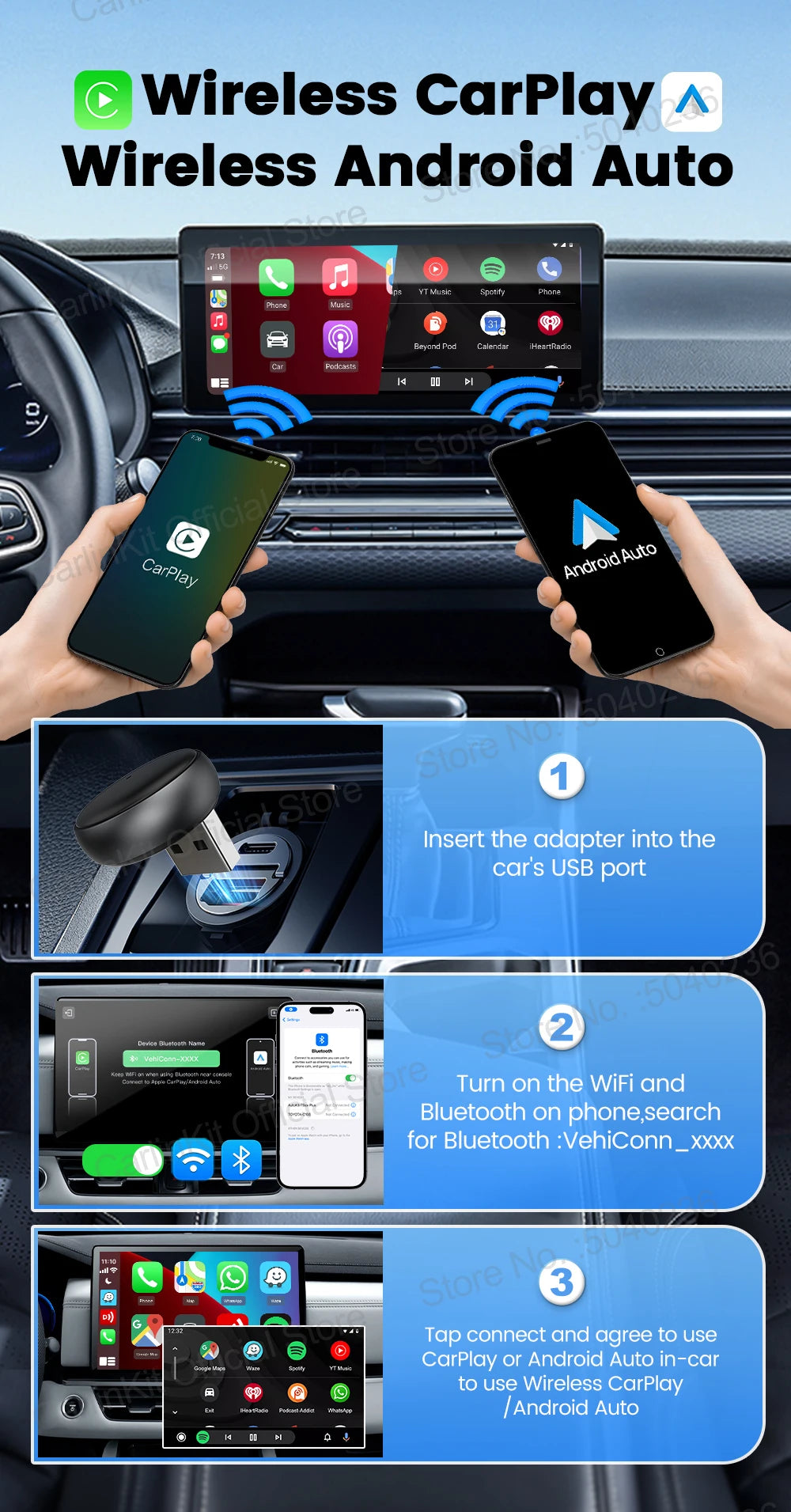 Mini Ultra 3 CarlinKit Wireless Android Auto & CarPlay Adapter 2.4Ghz&5Ghz WiFi BLE Auto Connect OTA Upgrade Mini Smart Car Box