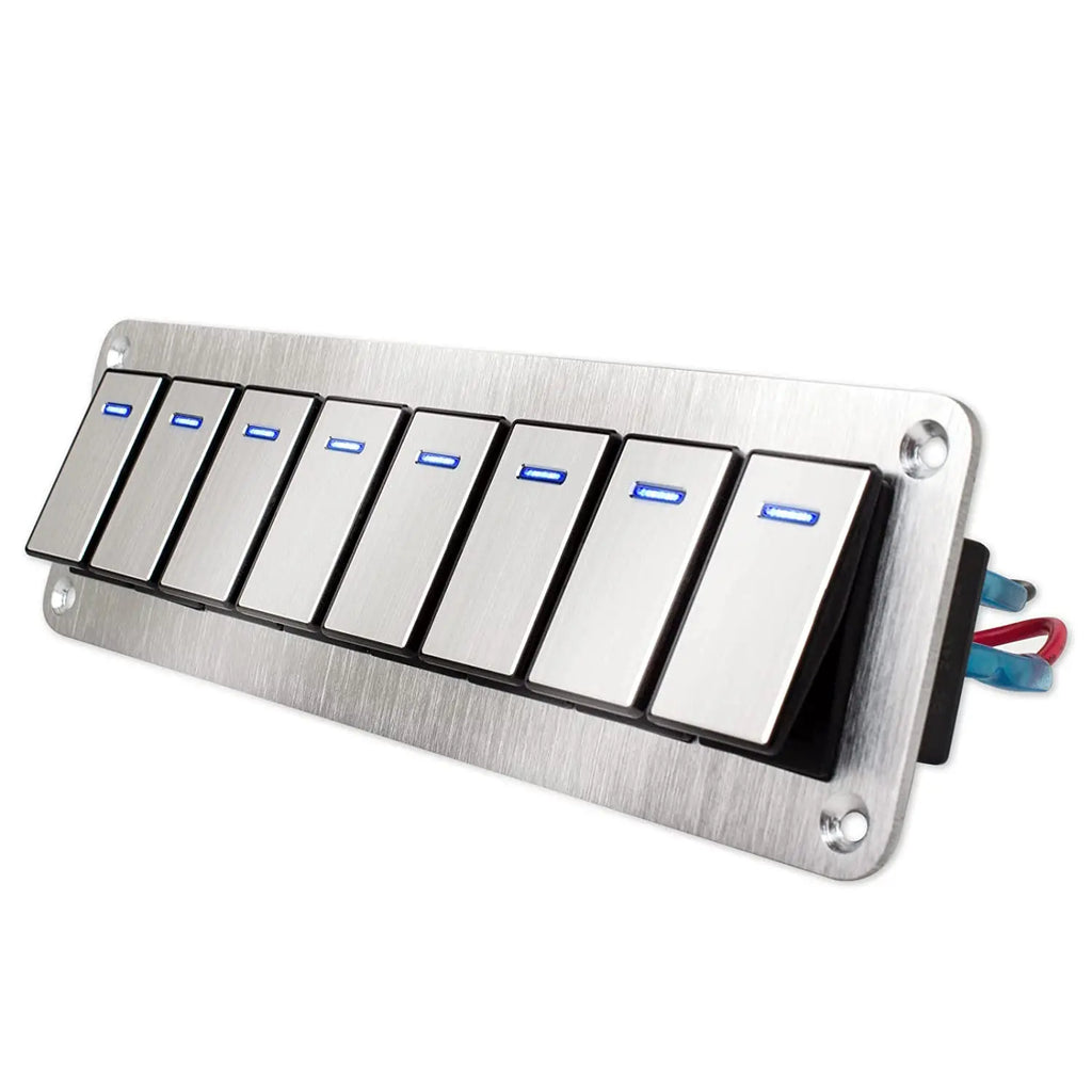 Durable metal 2-8Gang rocker switch panel with LED light, waterproof and overload protection for car card, vehicle and vessel