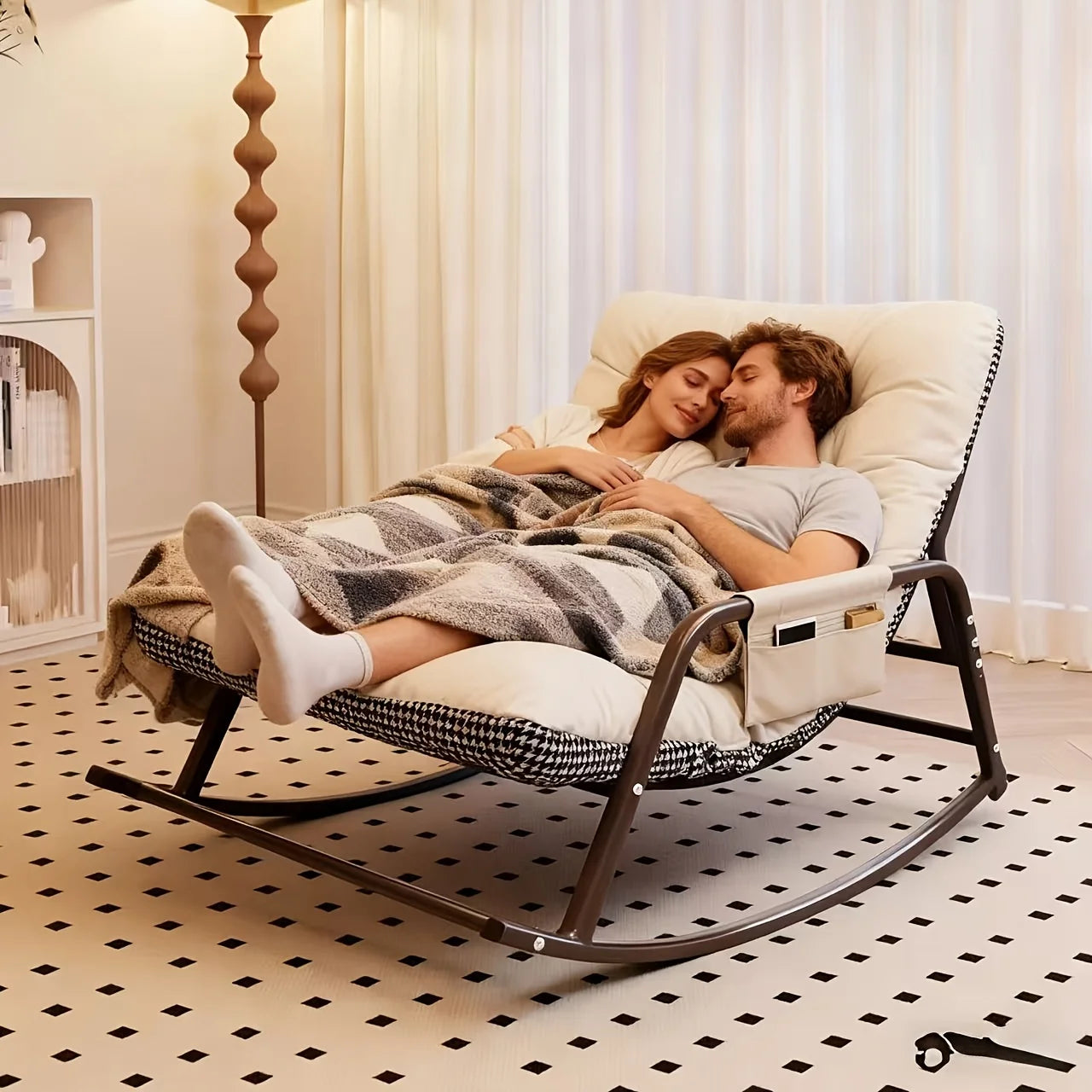 Fauteuil à Bascule Moderne pour Chambre, Canapé Double Inclinable d'Intérieur avec Coussin, Fauteuil Inclinable de Salon/Chambre avec Accoudoirs