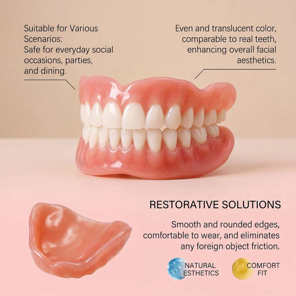 Premium Custom Upper & Lower Full Mouth Silicone Dentures, Lifelike Natural Teeth All-Day Comfort Boost Confidence & Oral Care
