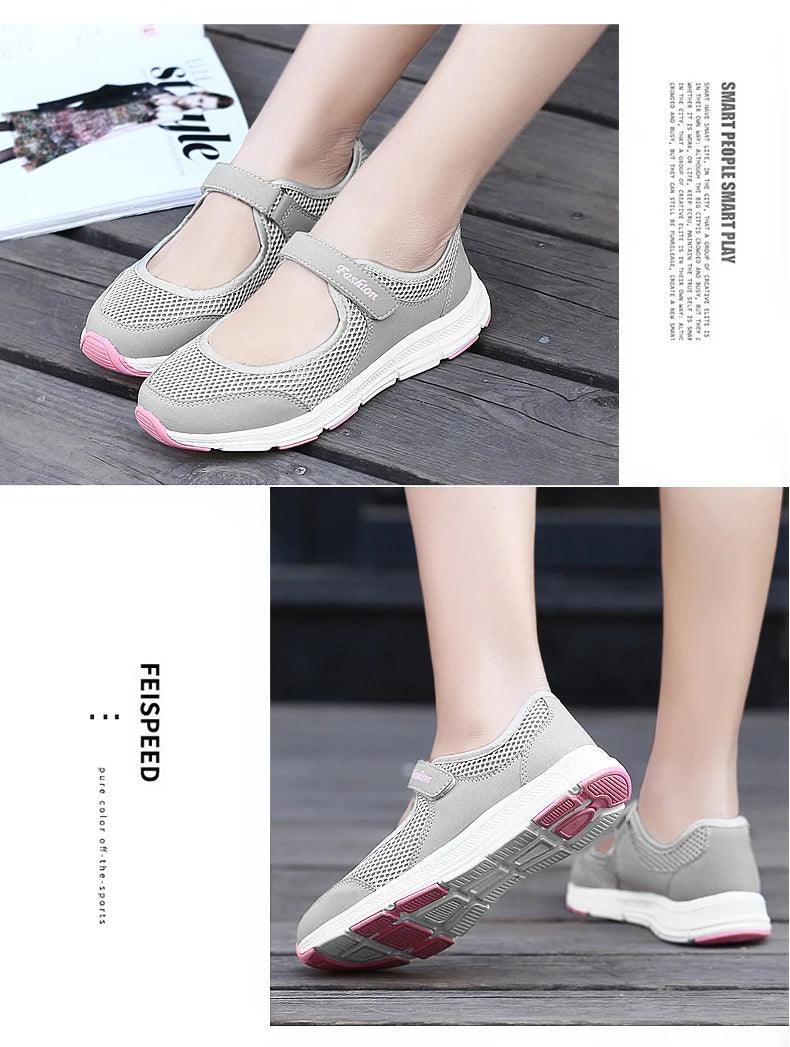 Women's Breathable Walking Shoes Ladies Fashion Mary Jane Sneakers Adjustable Working Nurse Shoes Lightweight Flats Roll