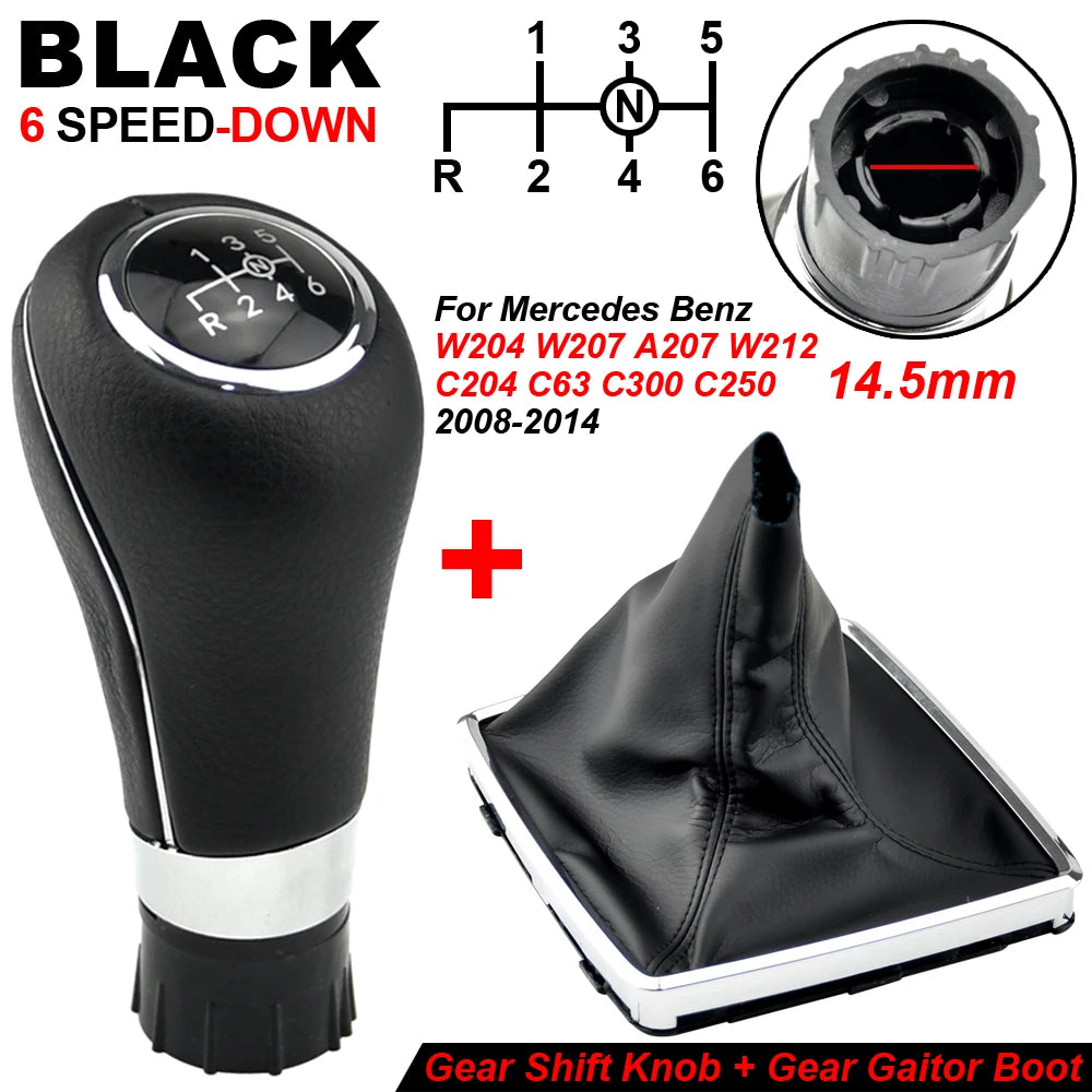 Auto Parts 5/6 Speed Gear Shift Knob With PU Leather Boot For Mercedes Benz W204 C204 C63 C300 C250 W207 A207 W212 2007-2013