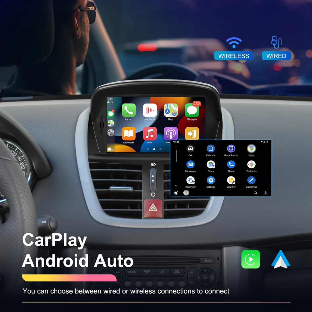 Podofo 7'' Carplay  Android 2din Carplay Car Radio For Peugeot 207 2008-2014 Bluetooth GPS Navigation FM RDS Radio Receiver
