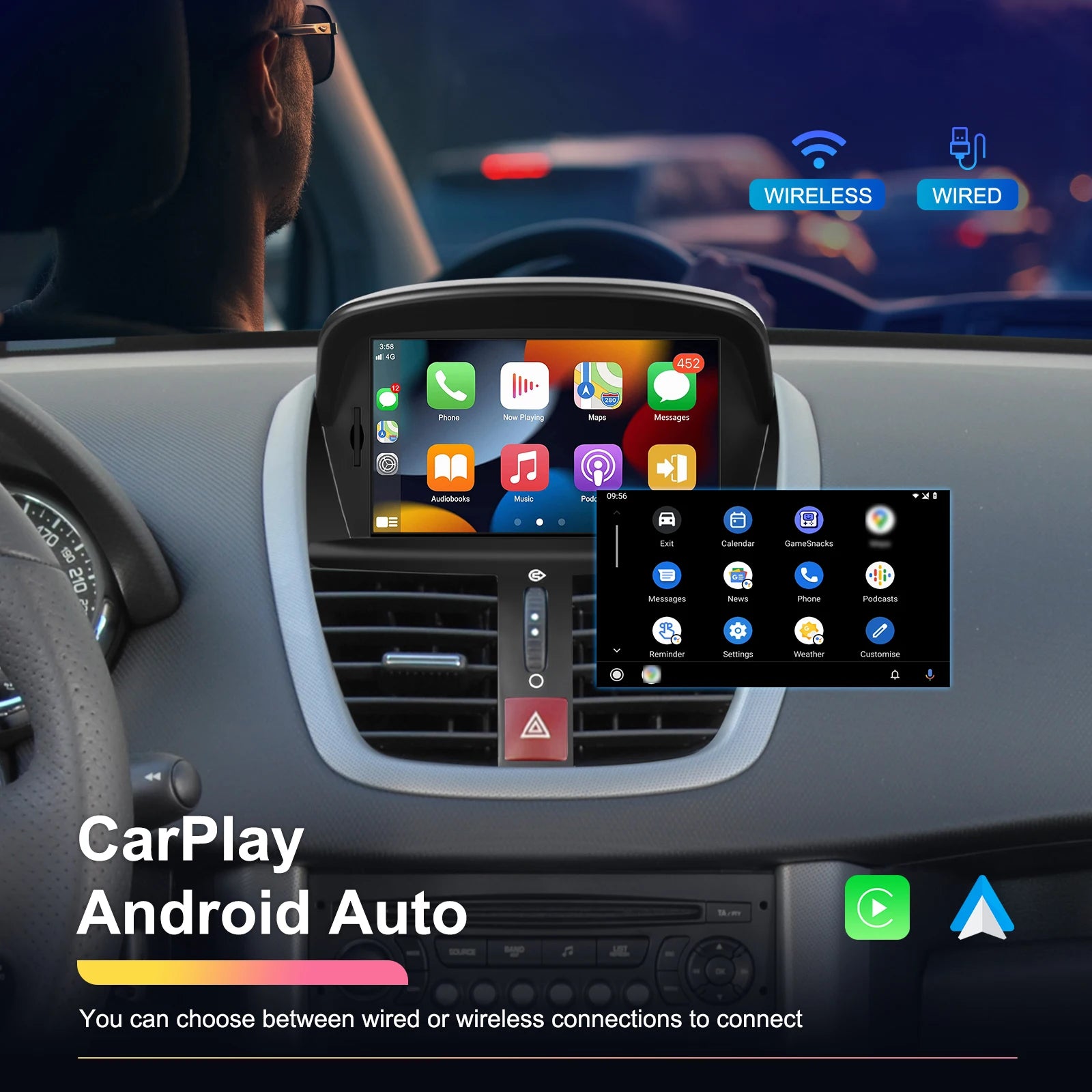Podofo 7'' Carplay  Android 2din Carplay Car Radio For Peugeot 207 2008-2014 Bluetooth GPS Navigation FM RDS Radio Receiver