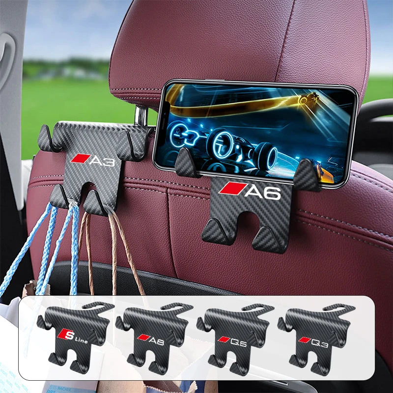 Car Back Seat Hook Hanging Storage Mobile Phone Holder For Audi Sline A3 A4 A5 A6 A7 A1 A2 A8 Q1 Q2 Q3 Q4 Q5 Q6 Q7 Q8 TT RS3 RS7