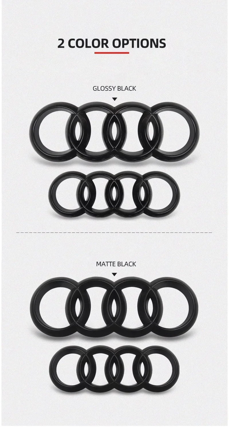 ABS Four Ring Car Logo Cover Front Grille Badge Rear Trunk Emblem Decal For Audi A3 A4 A5 A6 A7 A8 Q3 Q5 Q7 Q8 Car Accessories