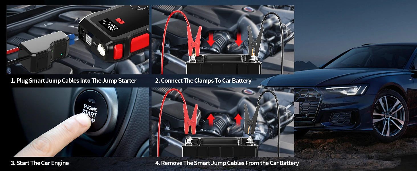 26800mAh 6000A Car Jump Starter, Car Battery Booster for All Gas and Up to 10L Diesel Engines, 12V Auto Emergency Jumper Starter