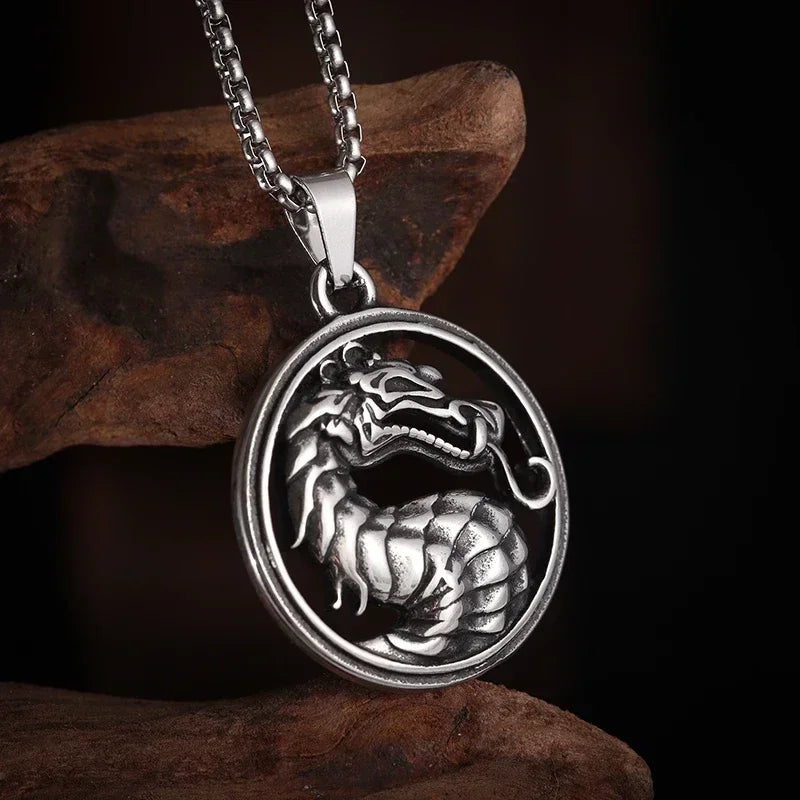 Vintage Gothic Snake Coiled Demon Skull Pendant Necklace for Men Boys Rock Party Halloween Jewelry Gift