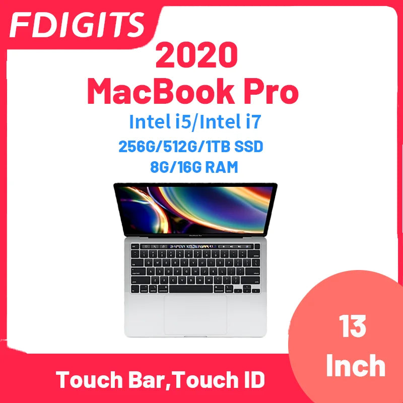 Ordinateur portable MacBook Pro 2020 Intel i5 i7 13 pouces avec Touch Bar, Touch ID, 256 Go/512 Go/1 To, 8 Go/16 Go.