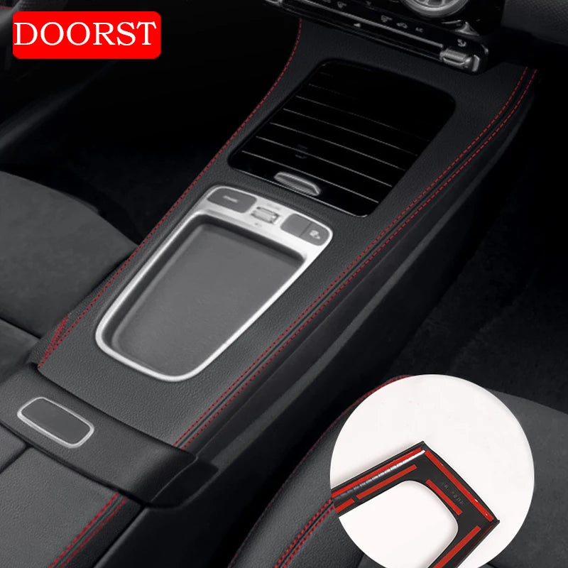 Car Center Console Leather Style Panel Cover Trim Panel Frame Interior Acccessories For Mercedes Benz A CLA Class W177 C118 AMG