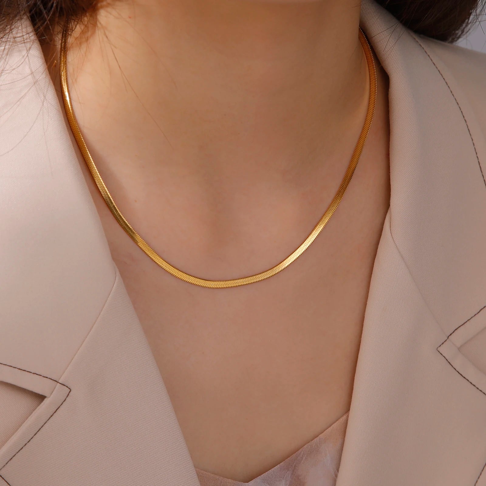 Skyrim Stainless Steel Snake Chain Necklace for Women Men Gold Color Herringbone Choker Neck Chains 2026 Trend Jewelry Gift Hot