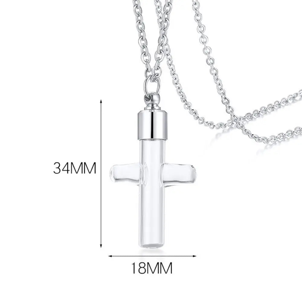 Ashes Holder Glass Bottle Necklace Transparent Glass with Chain Perfume Vial Pendant Fillable Keepsake Memorial Necklace
