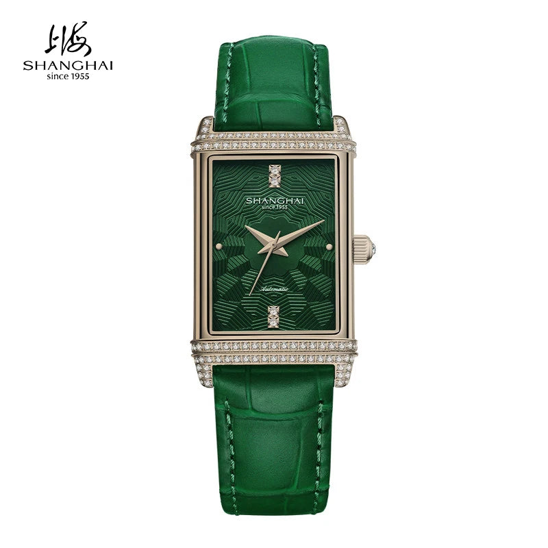 Shanghai Watches Vintage Women's Mechanical Watch 25x41 mm Rectangle Automatic Watch 3D Dial Sapphire Leather Fashion Watch 22MT