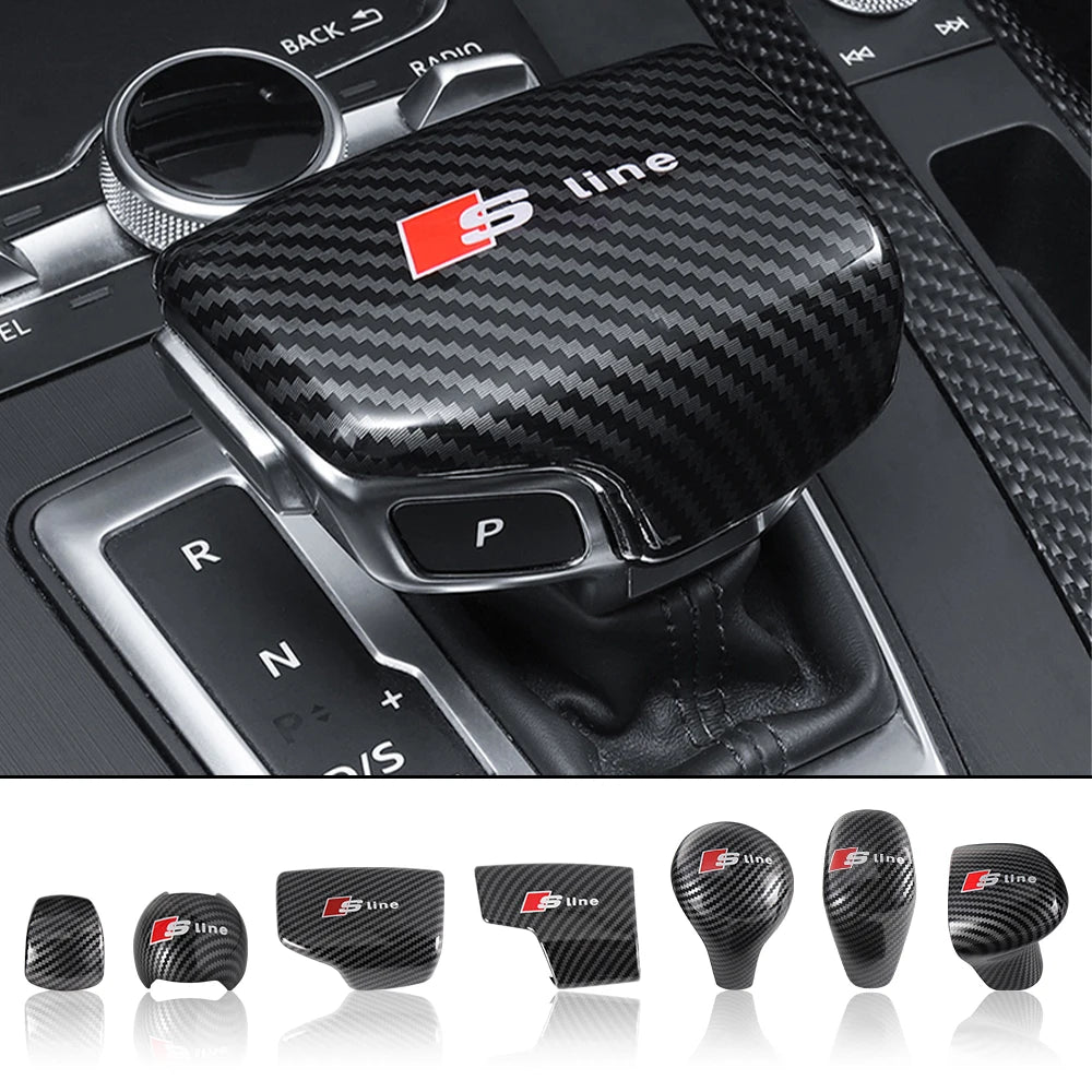 Carbon Fiber Car Gear Shift Lever Knob Cover Sticker Decoration Accessories For AUDI Sline S6 S7 A3 A4 A5 A6 A7 A8 Q2 Q3 Q5 Q7