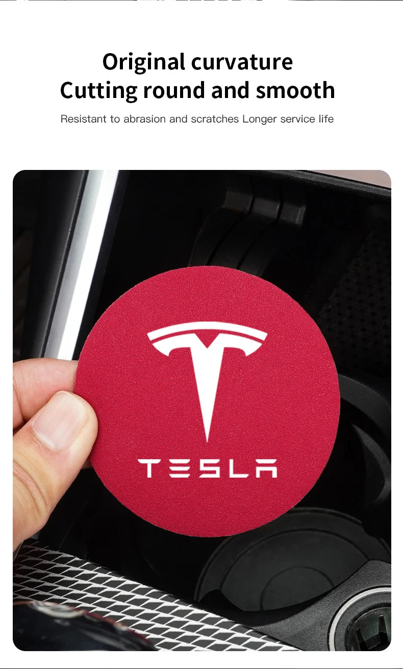 2Pcs Car Coaster Suede Mat Water Cup Anti-slip Pad Auto Interior For Tesla Model 3 Highland 2023 Model S Model X Model Y