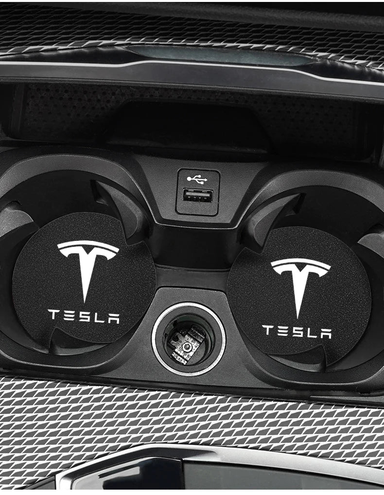 2Pcs Car Coaster Suede Mat Water Cup Anti-slip Pad Auto Interior For Tesla Model 3 Highland 2023 Model S Model X Model Y