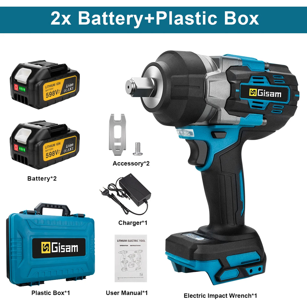 Clé à chocs électrique sans balais Gisam 2800 N.M 1/2 pouce, tournevis électrique, perceuse compatible avec la batterie Makita 18V Pin