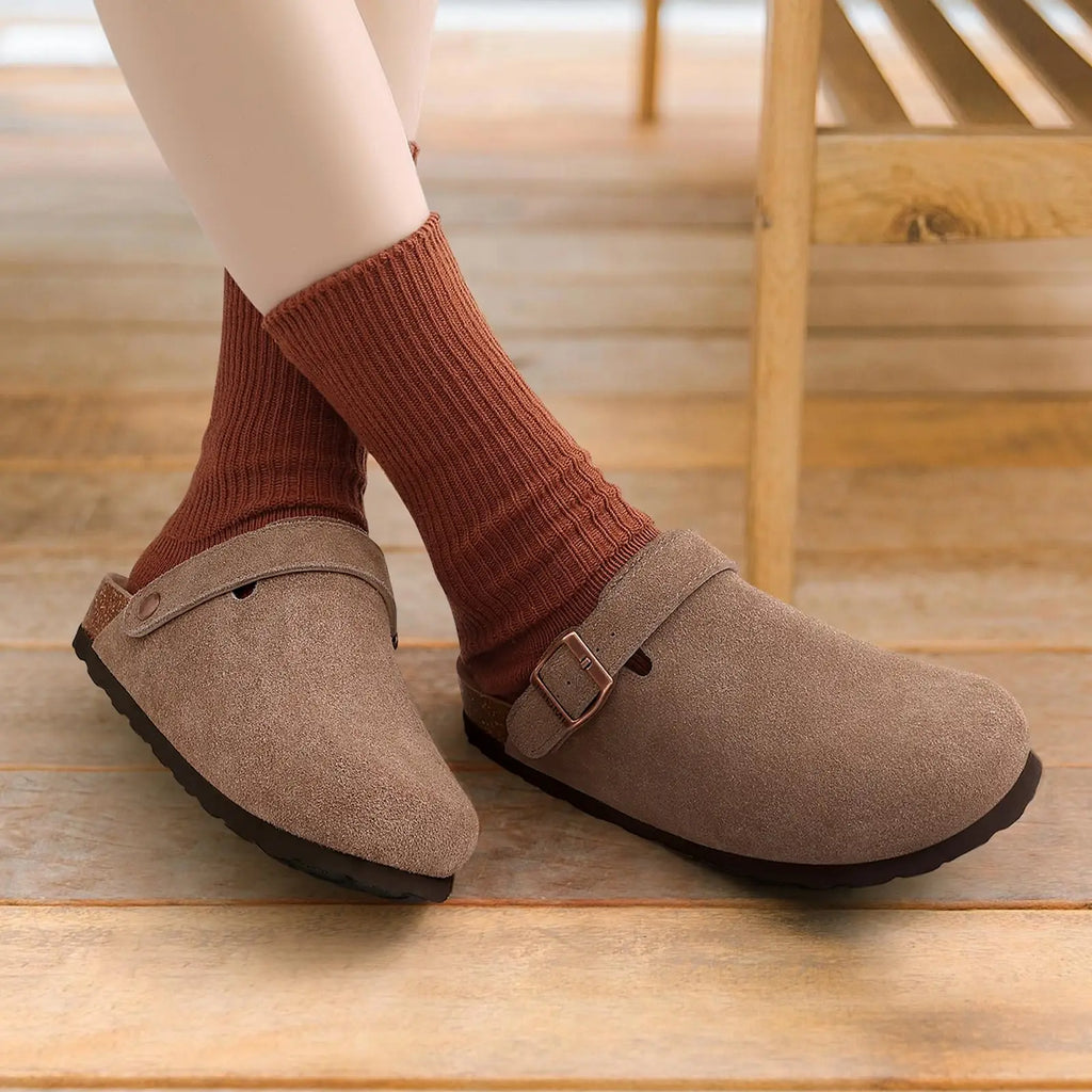 Asgard Women's Genuine Leather Clogs Soft Cork Footbed Cow Suede Mules With Adjustable Strap Fashion Comfort Slip on Slippers
