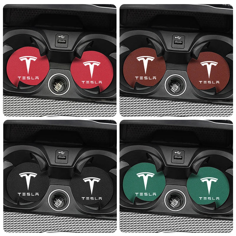 2Pcs Car Coaster Suede Mat Water Cup Anti-slip Pad Auto Interior For Tesla Model 3 Highland 2023 Model S Model X Model Y