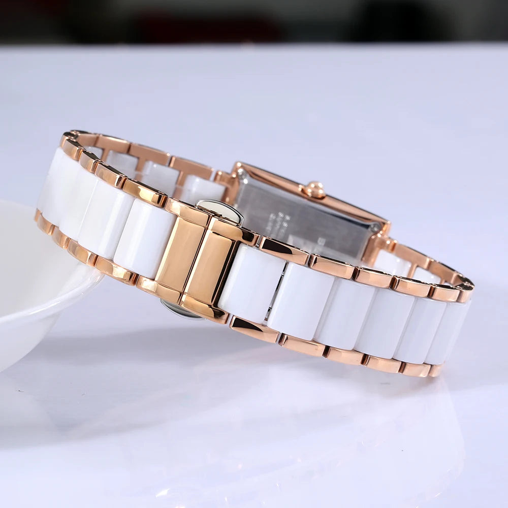 BERNY Women's Watches Calendar Date Elegant Classic Rectangle Ceramics Quartz Ladies Watch Luxury Fashion Women Wristwatch
