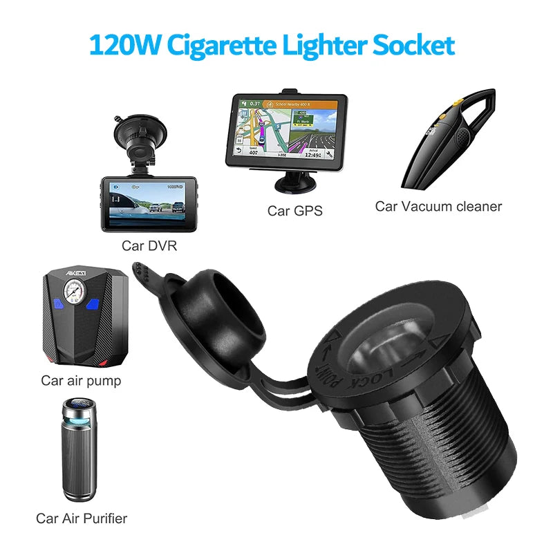 12V USB Outlet Marine Panel PD Type C QC3.0 USB Ports Car Charger with LED Voltmeter Power Switch Cigarette Lighter Socket
