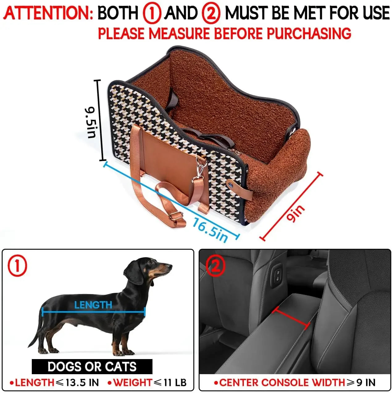 Luxury Houndstooth Pet Car Seat Oversized Booster Kennel Central Control Armrests Breathable Portable Fiber Bed Dogs