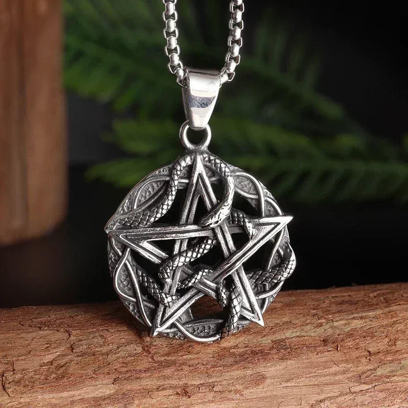 Vintage Gothic Snake Coiled Demon Skull Pendant Necklace for Men Boys Rock Party Halloween Jewelry Gift