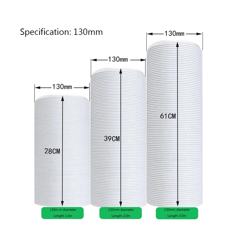 1.5/2M Flexible Air Conditioner Exhaust Hose Tube 13cm/15cm Mobile A/C Exhaust Pipe Hose Connector Interface Duct Extension Pipe