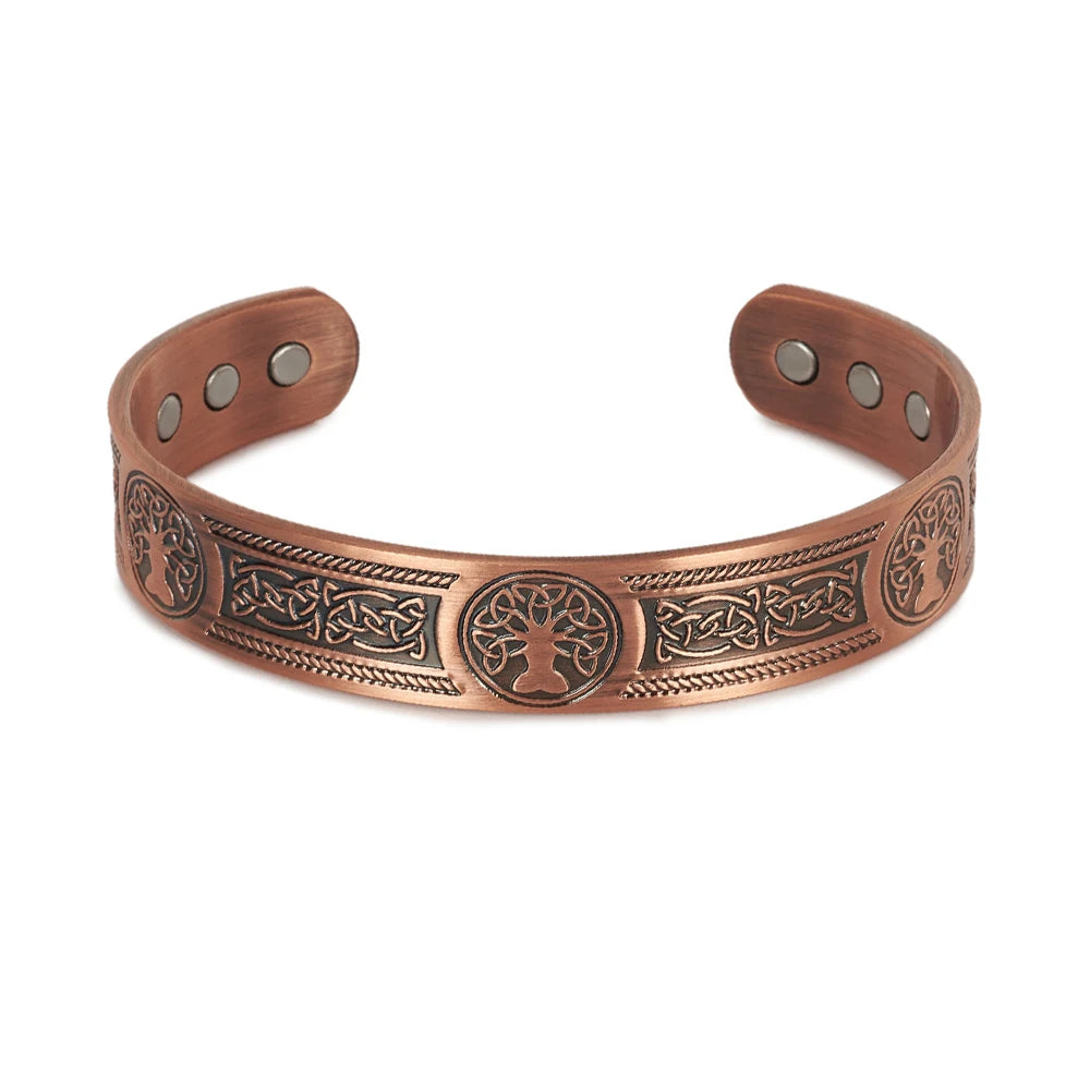 Vinterly Pure Copper Bracelets Vintage Viking Yggdrasil 15mm Adjustable Cuff Bangles Health Energy High Magnet Jewelry Resizable