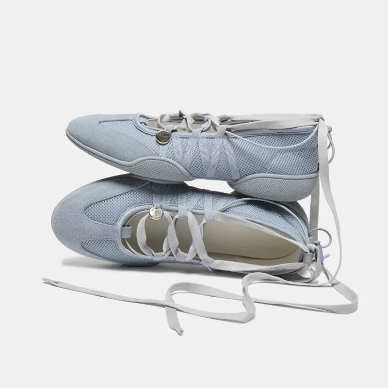 Ins style Fashion Air Mesh Cross-tied Women Ballet Sneakers Comfortable Soft Sole Sports Walking Loafers Casual Flats Shoes