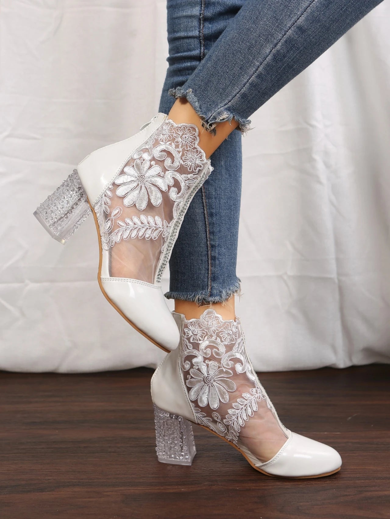 NEW Ethnic Style Women Retro Lace Embroider High Heels Ankle Boots Spring Autumn Round Toe Platform Cool Boot Thick Heeled Pumps
