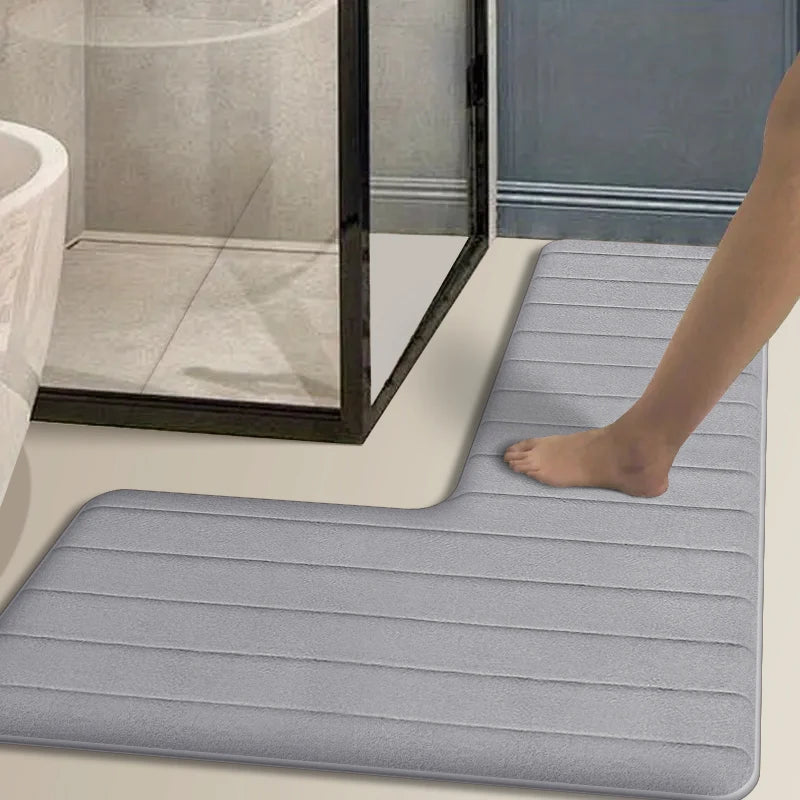 Simple L-shaped long strip bathroom non-slip floor mat flannel absorbent cushion home shower room corner carpet door mat