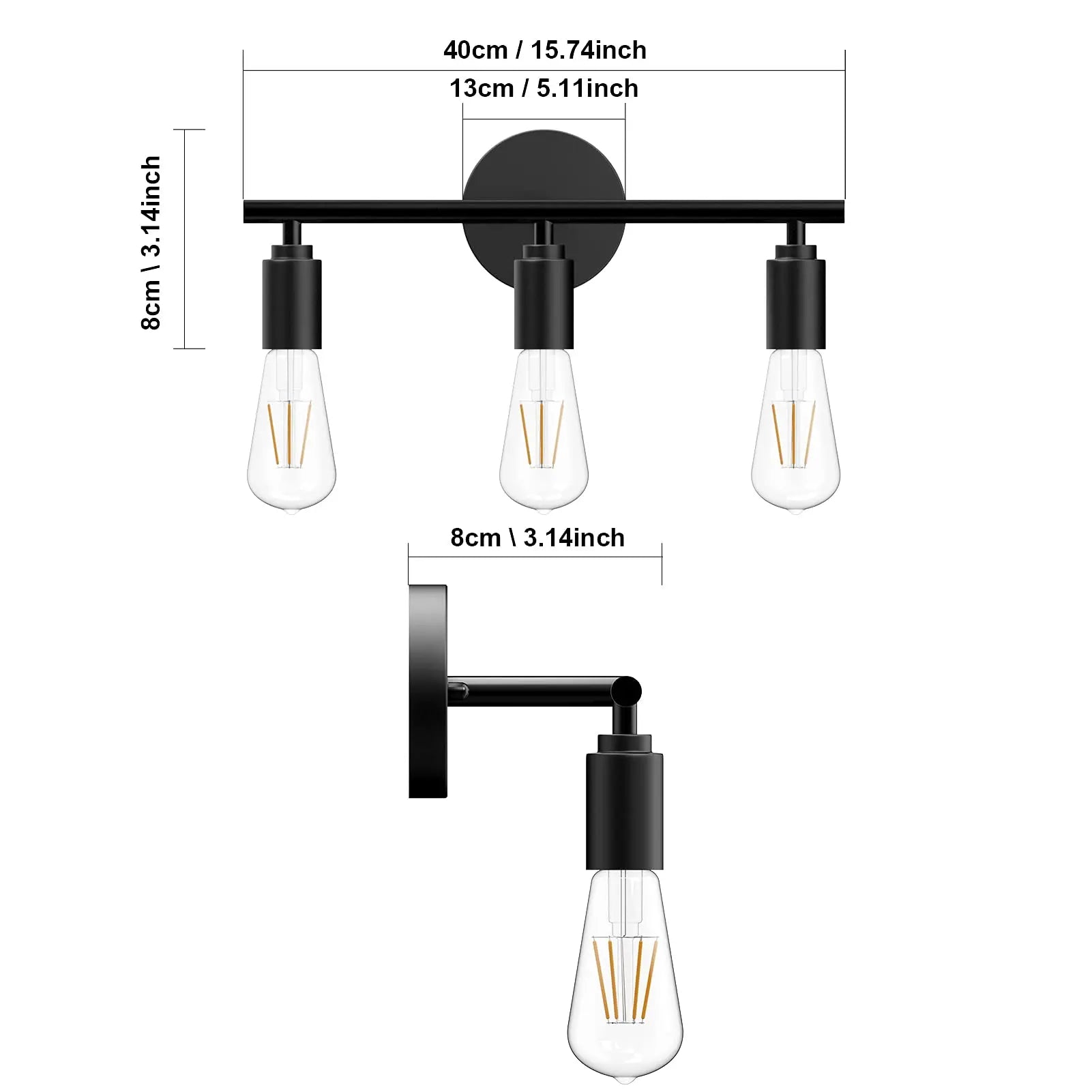 3 Heads Vintage Wall Lamp Bathroom Mirror Lamp Black Metal E26 E27 Modern Wall Light Indoor Aisle Hallway Living Room Bedroom De