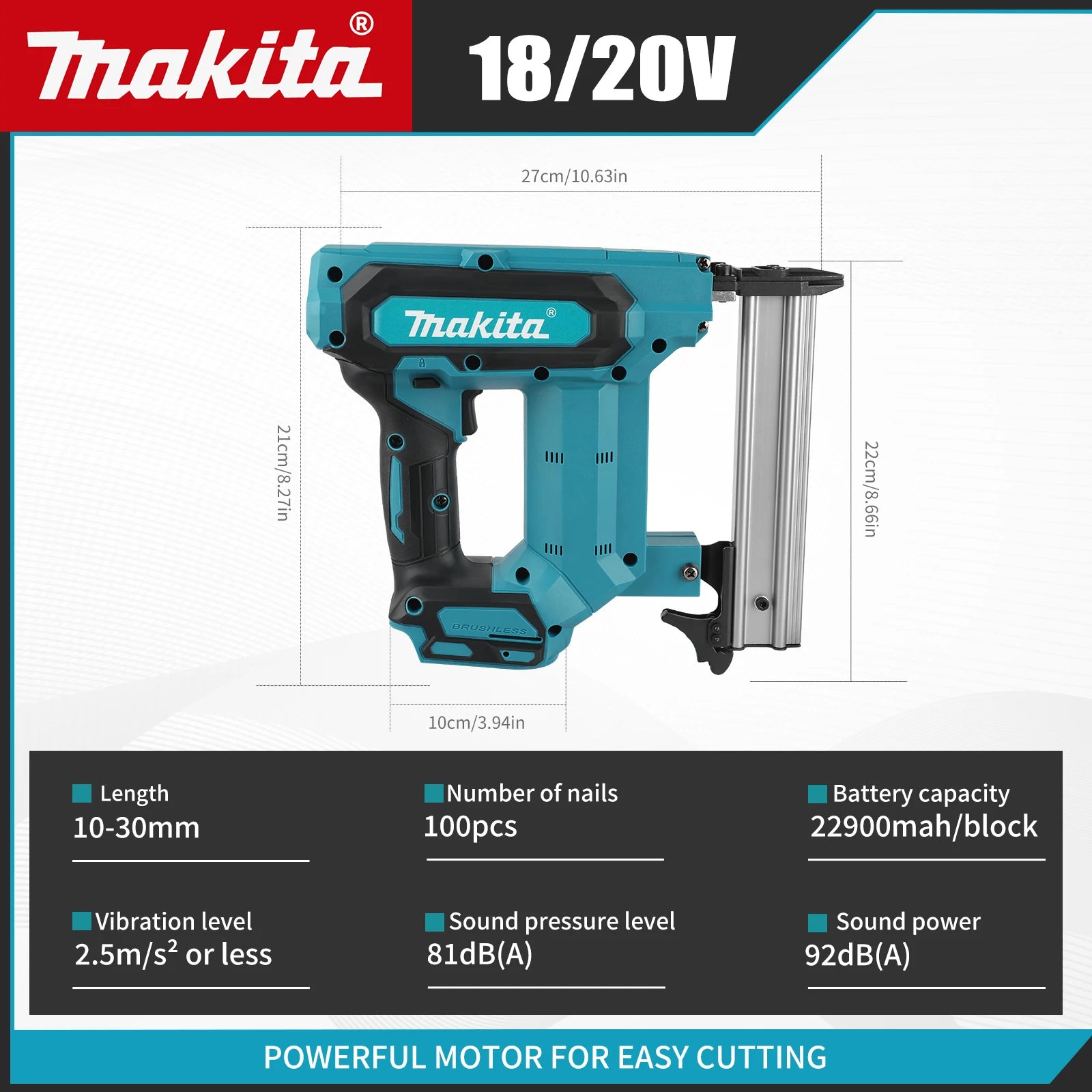 Makita Electric Brushless Nail Gun Fixed Frame Nailing Machine 18V Lithium Battery Pneumatic Woodworking tray finish