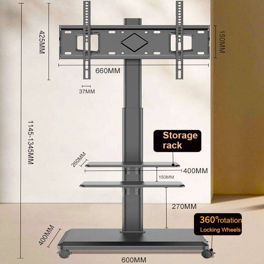Rolling TV Stand Mobile TV Cart on Wheels for 32-65 Inch Flat Screen TVs Tall TV Floor Stand with Swivel Mount Corner TV Stands