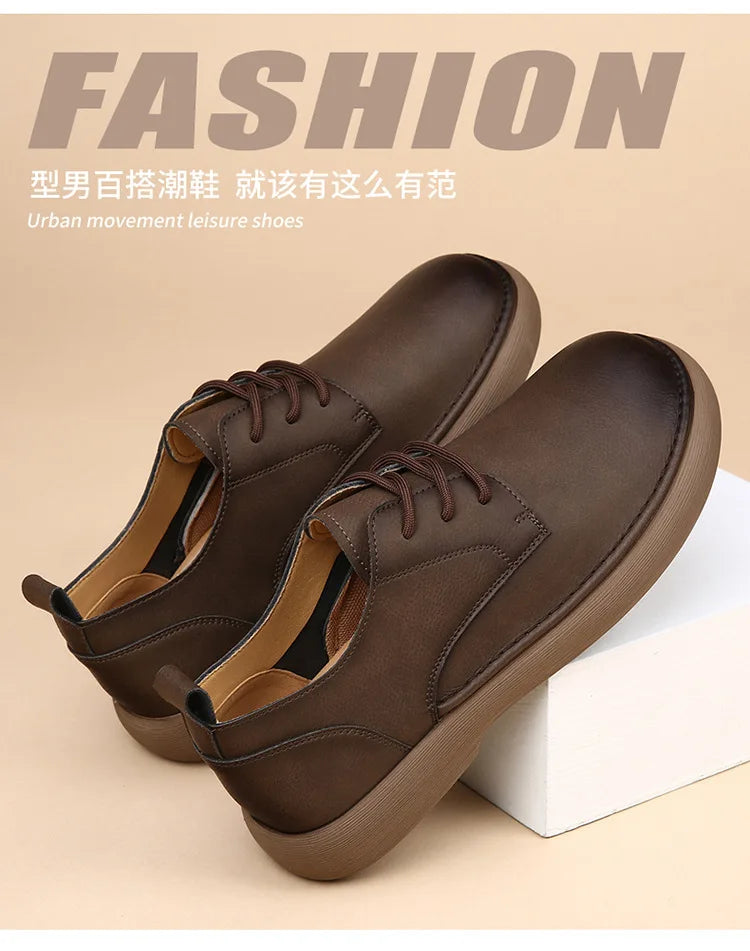 Men's Shoes 2026 Spring New Wide Head Genuine Leather Men's Shoes Breathable Trendy Retro Casual Leather Shoes Men