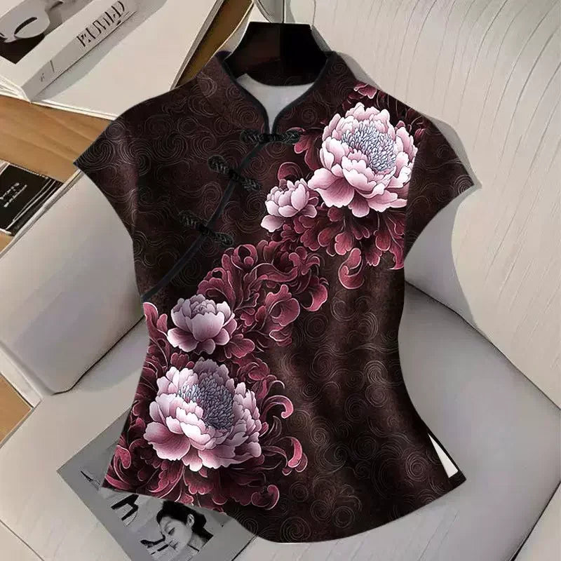 Qipao Shirts for Women Clothing Hanfu Tshirt Harajuku Ethnic Style Summer Streetwear Y2k Top Vintage T-Shirts Women Clothes